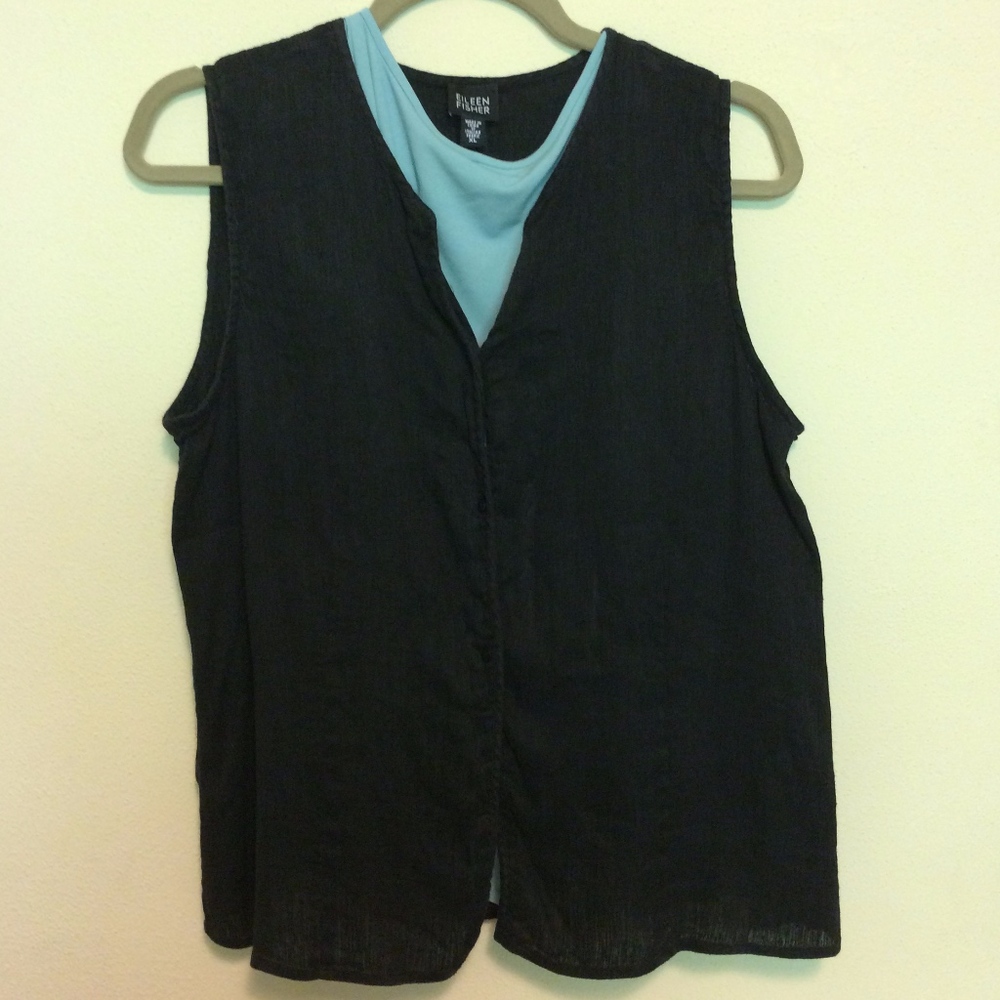 Vintage Eileen Fisher Black Linen Vest/Blouse